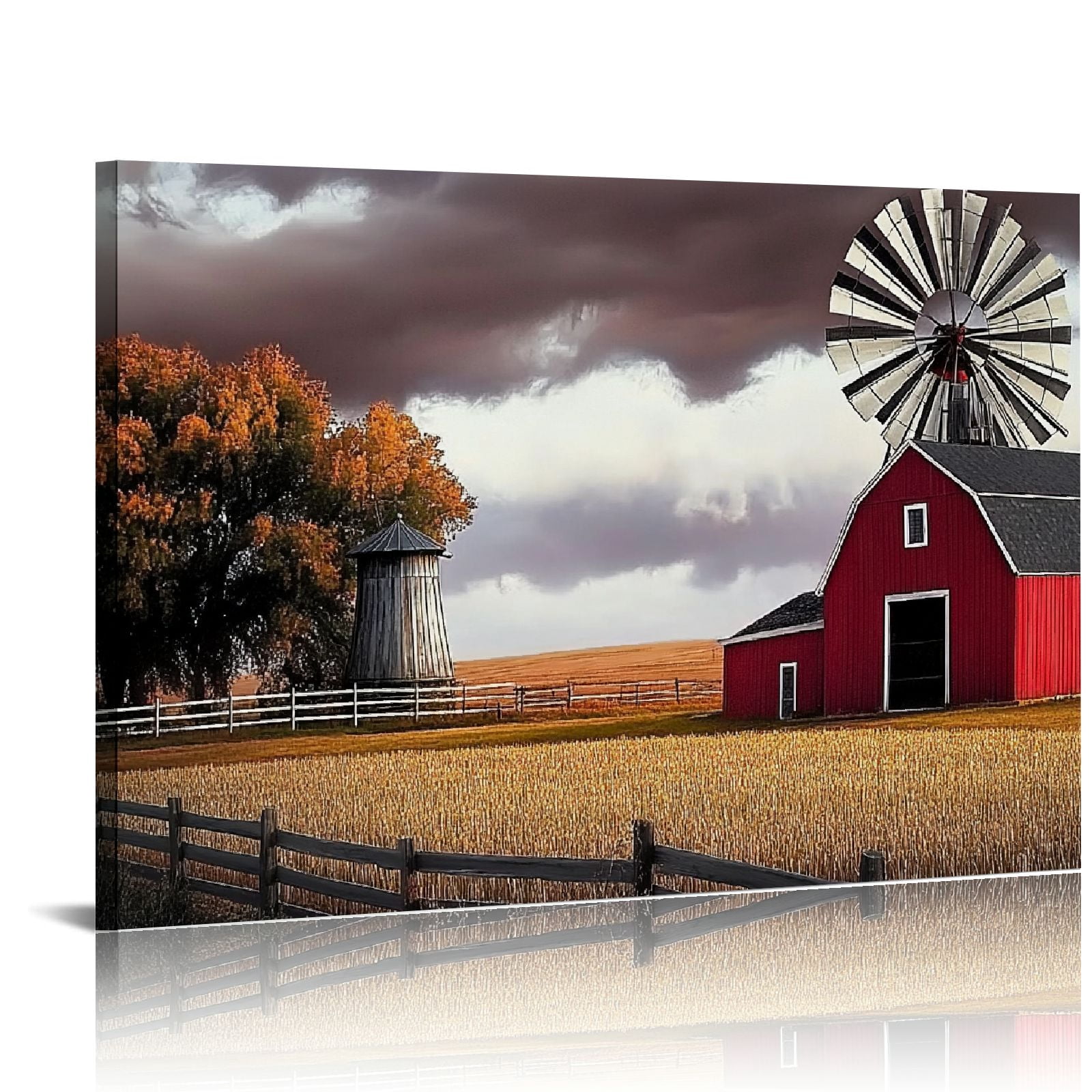 Shadudu Barn Wall Art Windmill Wall Decor Black and White Old Barn ...