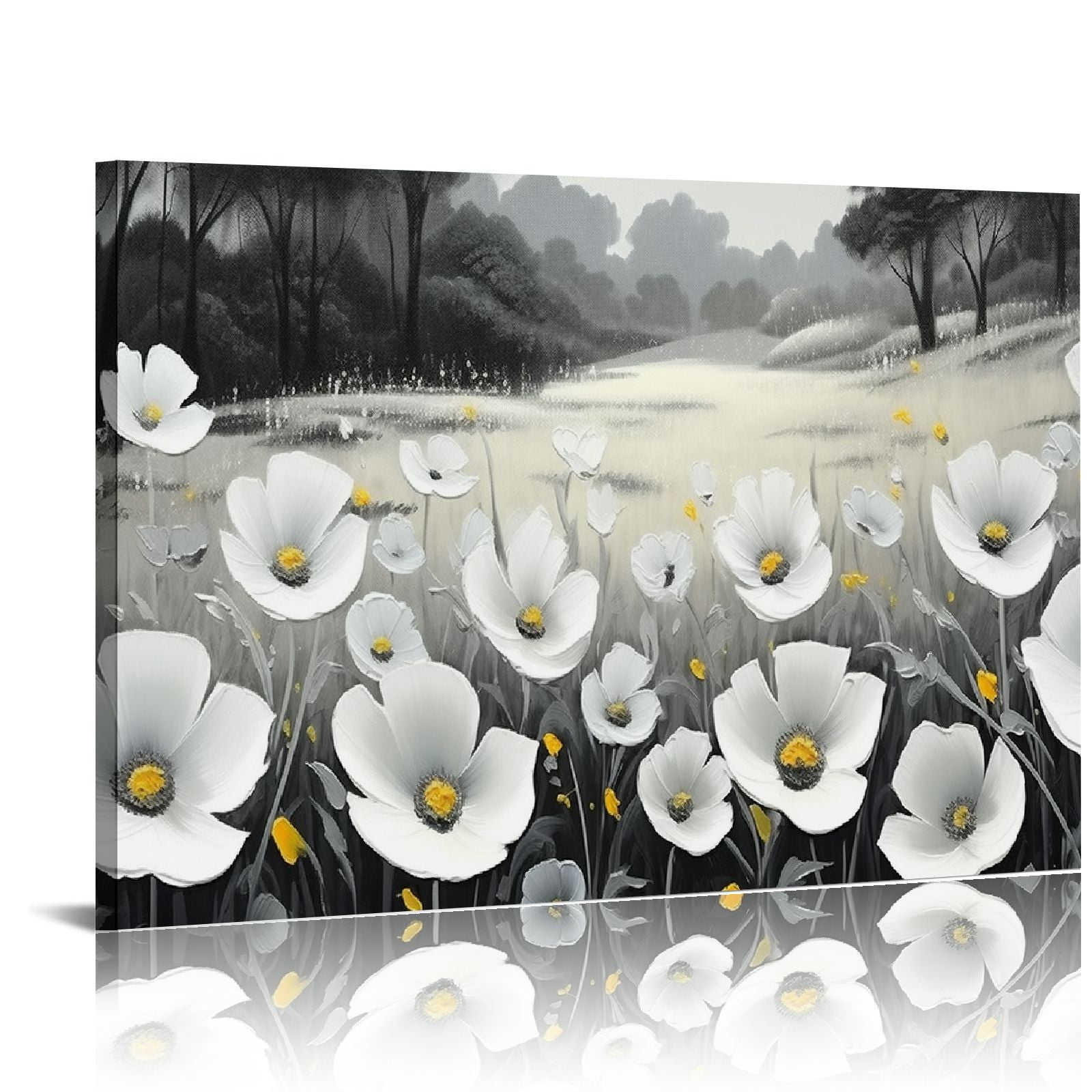 Shadudu Black and White Flower Canvas Wall Art With Black Wood Frames