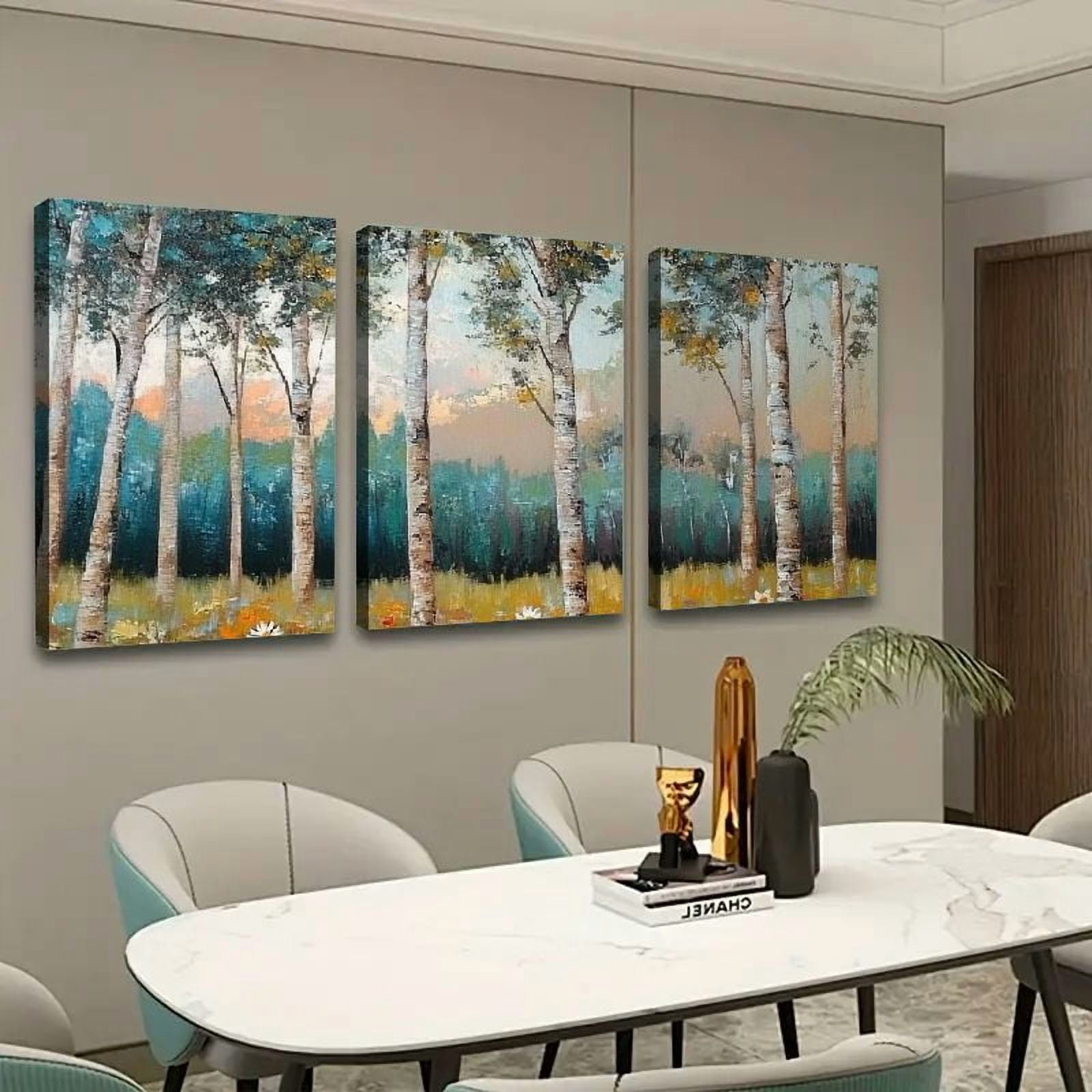 Shadudu Blue Tree Canvas Wall Art Forest Landscape Picture Modern Birch ...