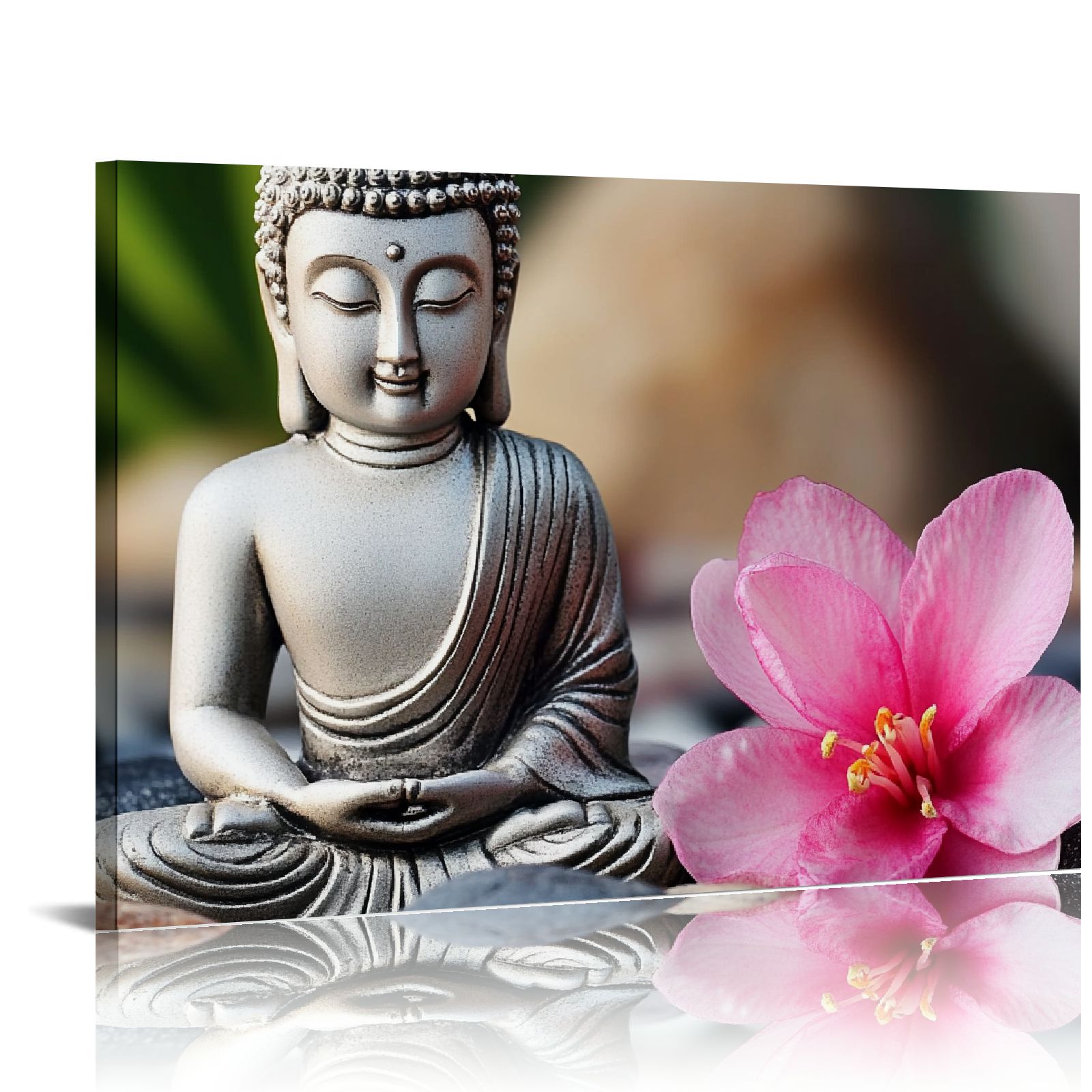 Shadudu Buddha Statue and Flower Canvas Wall Art Decor - Large 24x36 ...