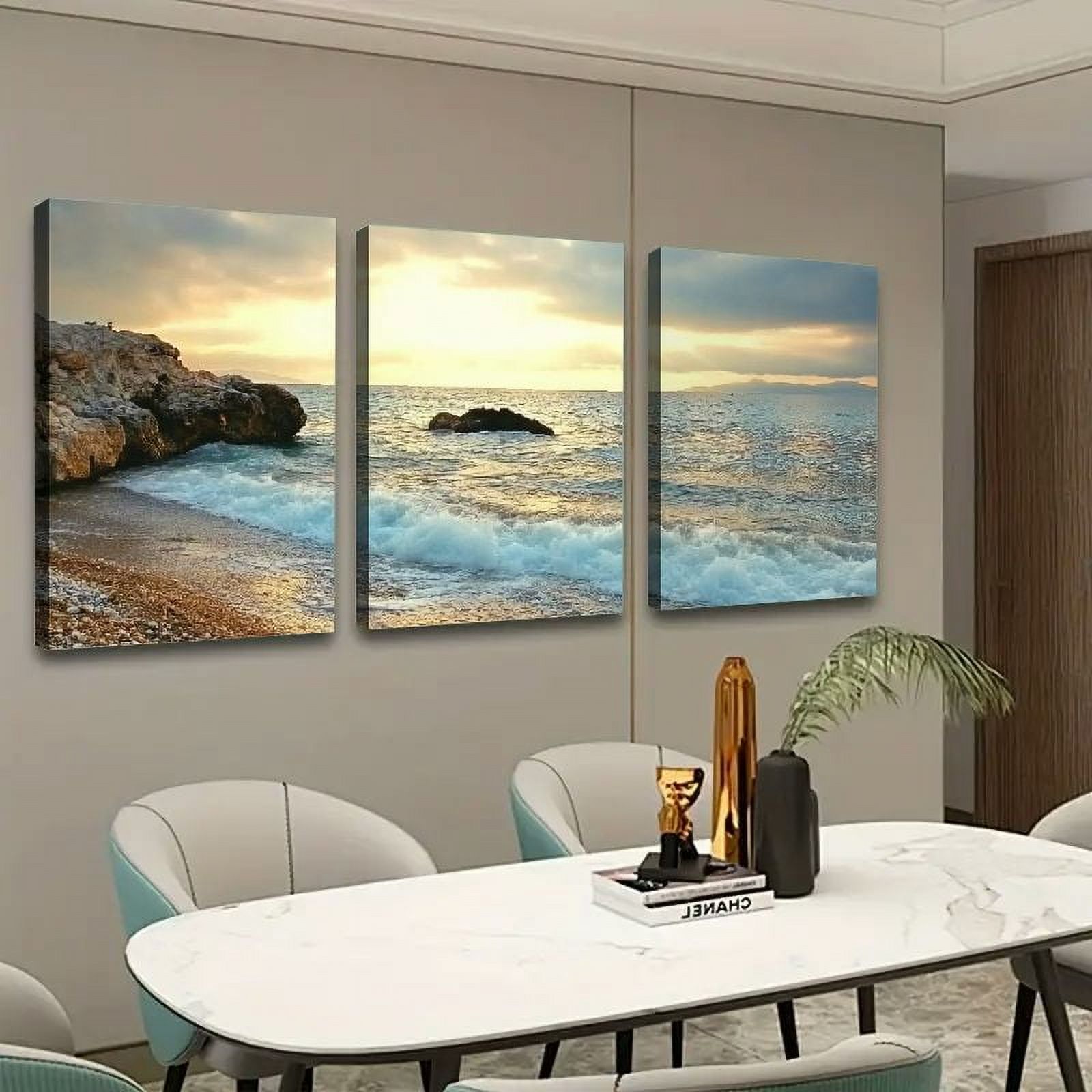 Shadudu Canvas Wall Art Sunset Beach Blue Waves Ocean Art Large Modern ...