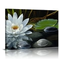thumbnail image 1 of Shadudu Canvas Wall Art - White Lotus and Stones Picture - Modern Wall Decor Gallery Canvas Wraps Giclee Print Stretched and Framed Ready to Hang - 36x24in, 1 of 7