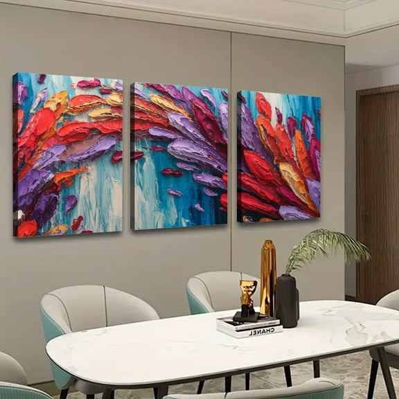 Shadudu A Cascade of Multicolored Petal Like Sha_3 Art Modern Canvas Prints Wall Art Ready to Hang Room Home Art Decor 16x24in 3pc with Frame Inside 16x24x3pcs