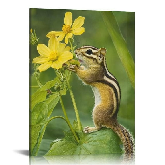 Shadudu Chipmunk Canvas Decorative Print Painting for Wall Decor in Home Office - 16 x 20 in/12 x 16 - Artist Buanfen Yu 12x16 in