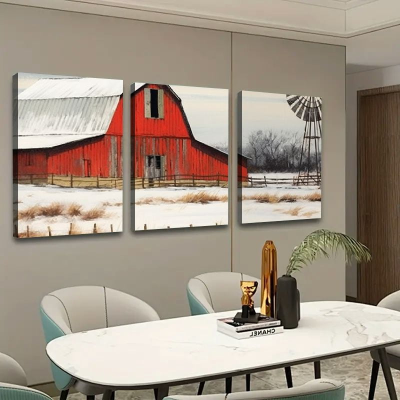Shadudu Farmhouse Canvas Wall Art, Red Barn Windmill Decor, Rustic ...
