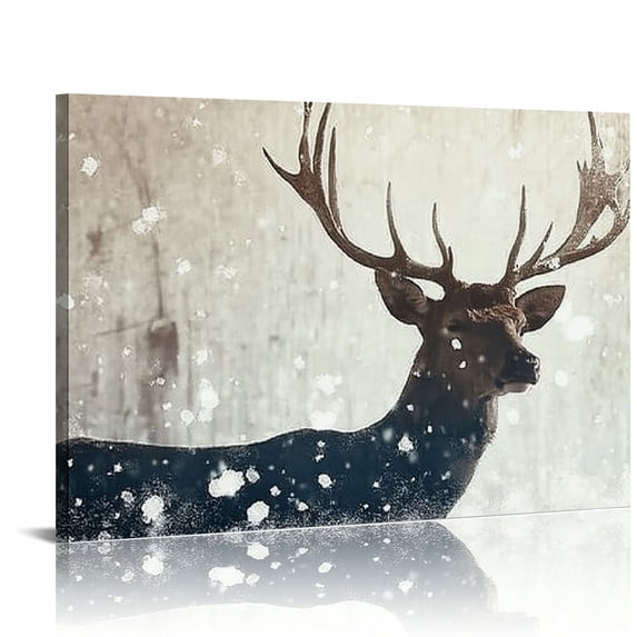Shadudu Framed Canvas Home Artwork Decoration Black and with Antlers Animals Wildlife Block Print Abstract Elements Canvas Wall Art for Living Room Bedroom - 36x24in