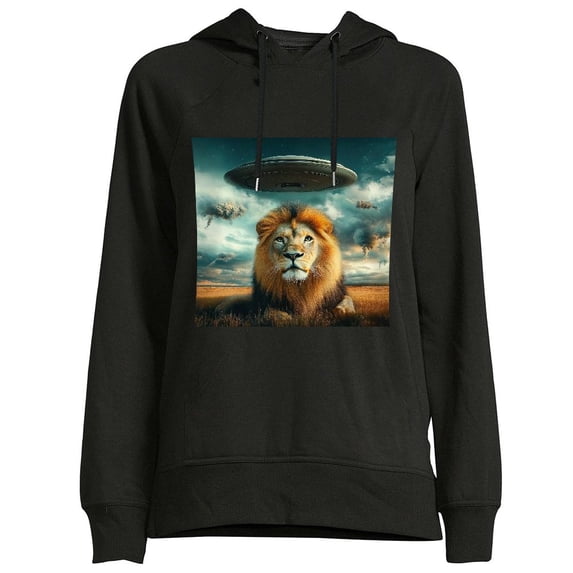 Shadudu Funny Animal UFO Women's Fall White Sweatshirt Hoodie High Blend Plush Lined XL