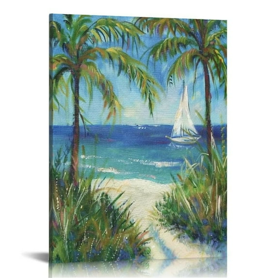 Shadudu Gallery Canvas Wall Art Paintings for Home Palm tree Pathway to the Sandy Beach Abstract Hanging Prints for Living Room Office Kitchen Decor - 20x16-inch 16x20 in
