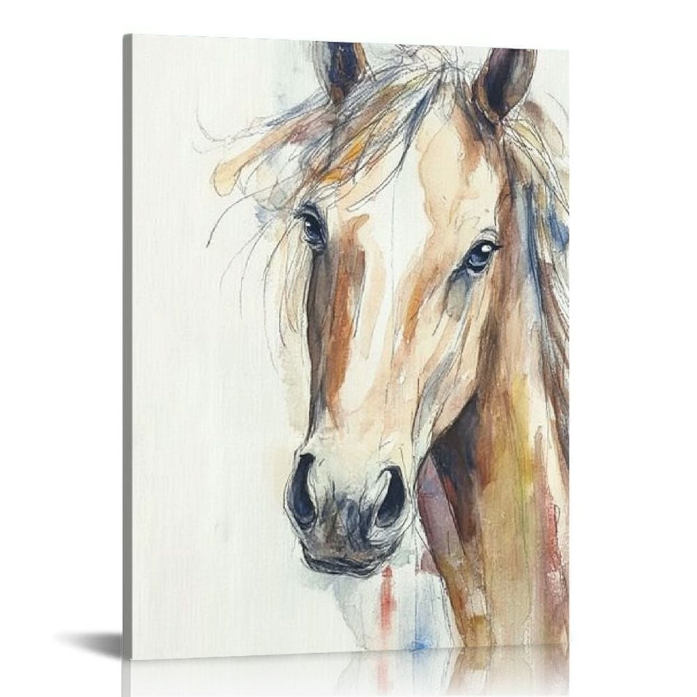 Ethan Harper Portrait of Horse in Brown and White Canvas Art for Kids
