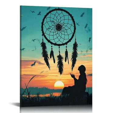 Shadudu Indian Dream Catcher Canvas Decorative Print Painting Wall Art for Home Office Decor, 16 x 20 in/12 x 16, by Artist Buanfen Yu 12x16 in