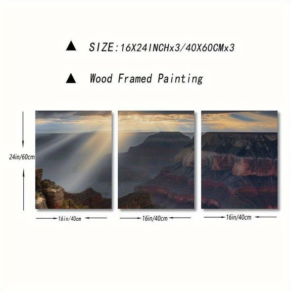 Shadudu Large 3-Panel Modern Minimalist Canvas Wall Art Set - Grand Canyon-Inspired Landscape Paintings, Waterproof Unframed Triptych (16x24 Inch Each) for, Bedroom, Office - Easy-Hang Horizontal Na