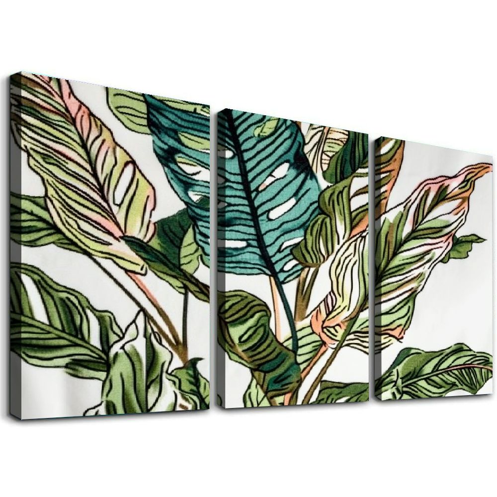 Shadudu Leaves Canvas Wall Art Set of 3 for Living Room Bedroom Office ...