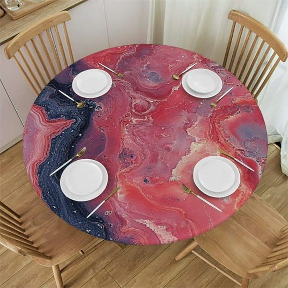 Shadudu Marble Pattern Round Table Cover with Elastic Edge 100% Polyester Fiber - Ideal for Banquet, & Home Decoration 54"-58