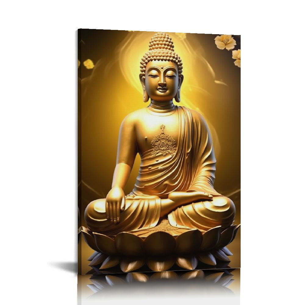 Shadudu Painting Buddha Statue Sitting on Lotus Flower Wall Art