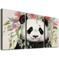 thumbnail image 1 of Shadudu Panda Bear Flowers Canvas Wall Art Triptych Set Modern Prints 3 Pieces 12x16 Inches Unframed 12"x16"x3pcs, 1 of 6