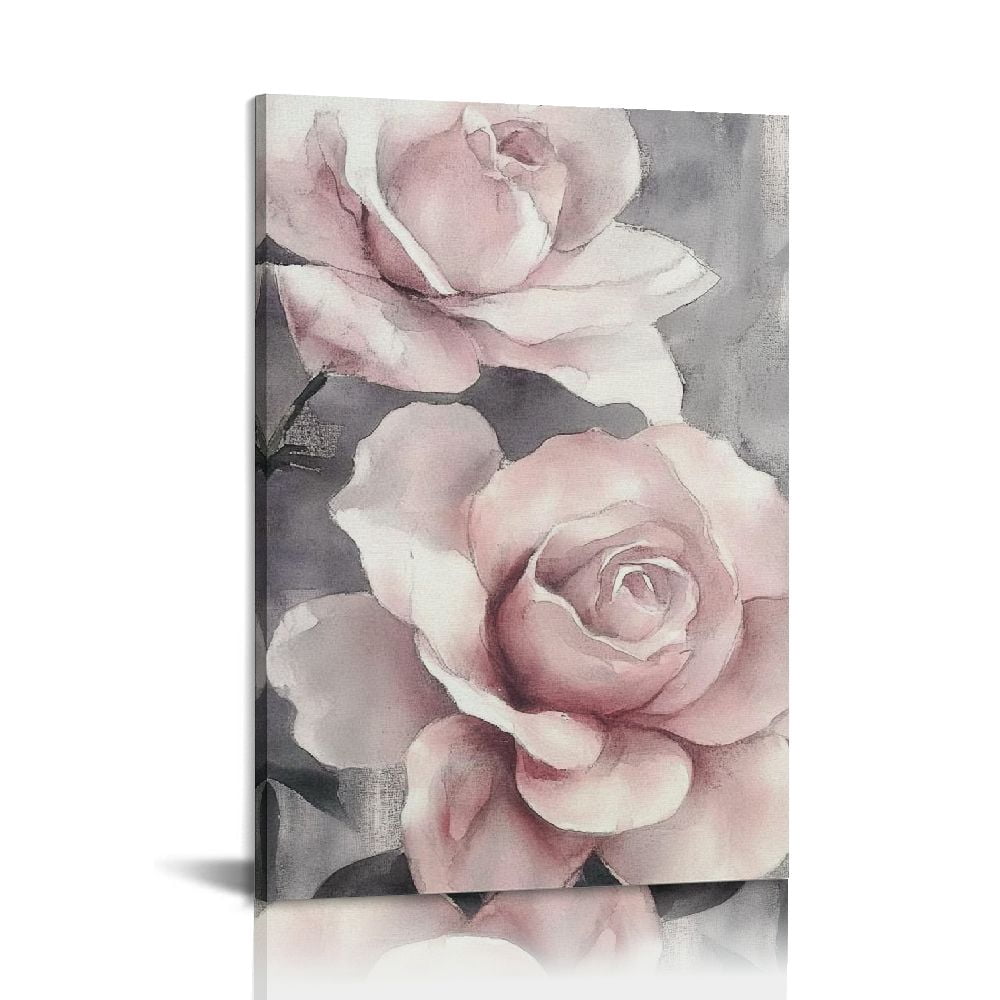 Shadudu Pink Grey Wall Art Rose Flower Floral Pictures Flowers Canvas ...