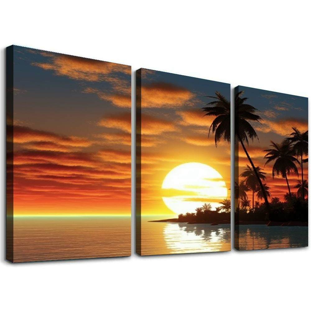 Shadudu S75669 Sunset Coconut Palm Trees Canvas Wall Art Palm Trees on ...