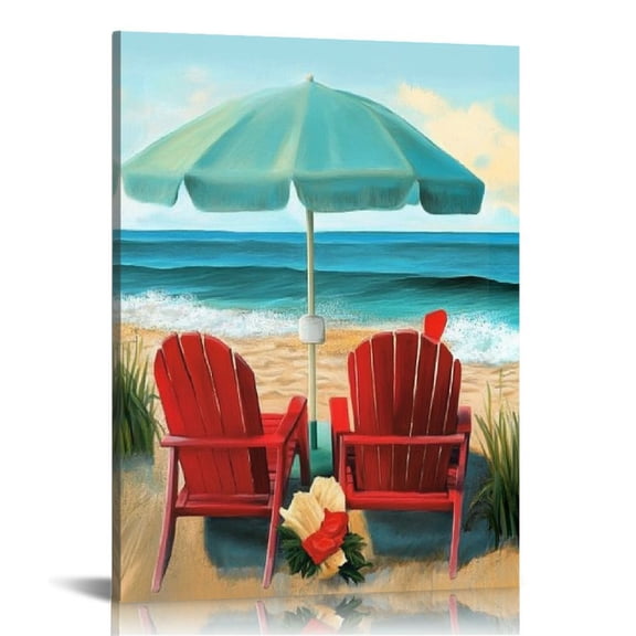 Shadudu Summer Beach Chair Canvas Decorative Print Painting by Artist Buanfen Yu, Ideal for Home Office Wall Decor, 16 x 20 in/12 x 16 size 12x16 in