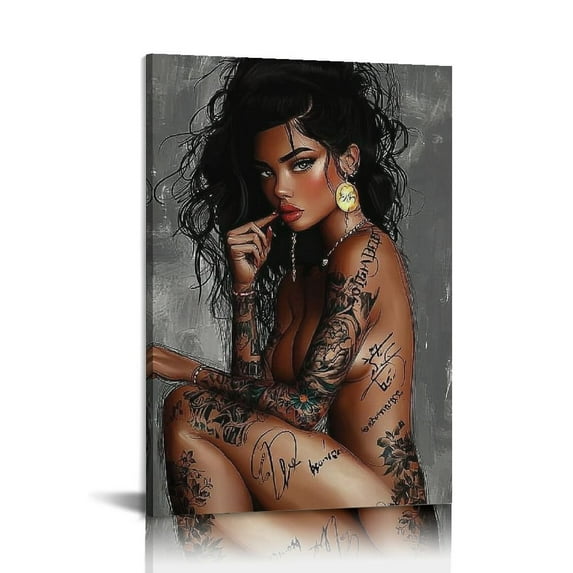 Shadudu Tattooed Woman Canvas Wall Decor Art Print 24x36 Inch Luxury Design for 24x36in