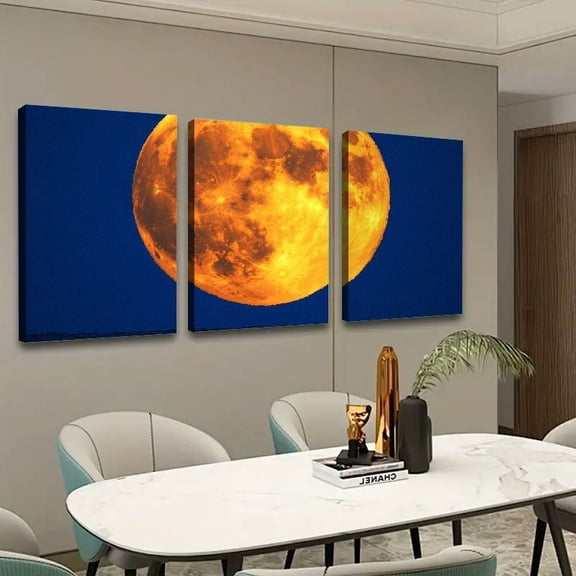 Shadudu The Moon on the Sea 3-Piece Large Canvas Wall Art Set 16x24 Inches Unframed Waterproof Artwork for Living Room, Bedroom, Office 16x24x3pcs