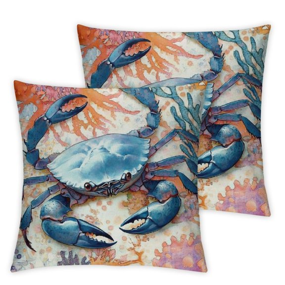 Shadudu Throw Pillow Covers Sea Ocean Life Themed Blue Crab and Coral Design Square Pillowcase for Home Decor Sofa Car Bedroom Pillow case 18x18inch 22x22in