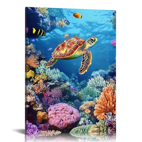 Shadudu Underwater Sea Turtles Canvas Decorative Print Painting by Artist Buanfen Yu - Wall Art for Living Room Bedroom Home Office Decor (16 x 20 in/12 x 16) 16x20 in
