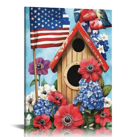 Shadudu Us Flag Decoration Canvas Decorative Print Painting by Artist Buanfen Yu (16 x 20 in/12 x 16) Home Office Wall Decor 12x16 in