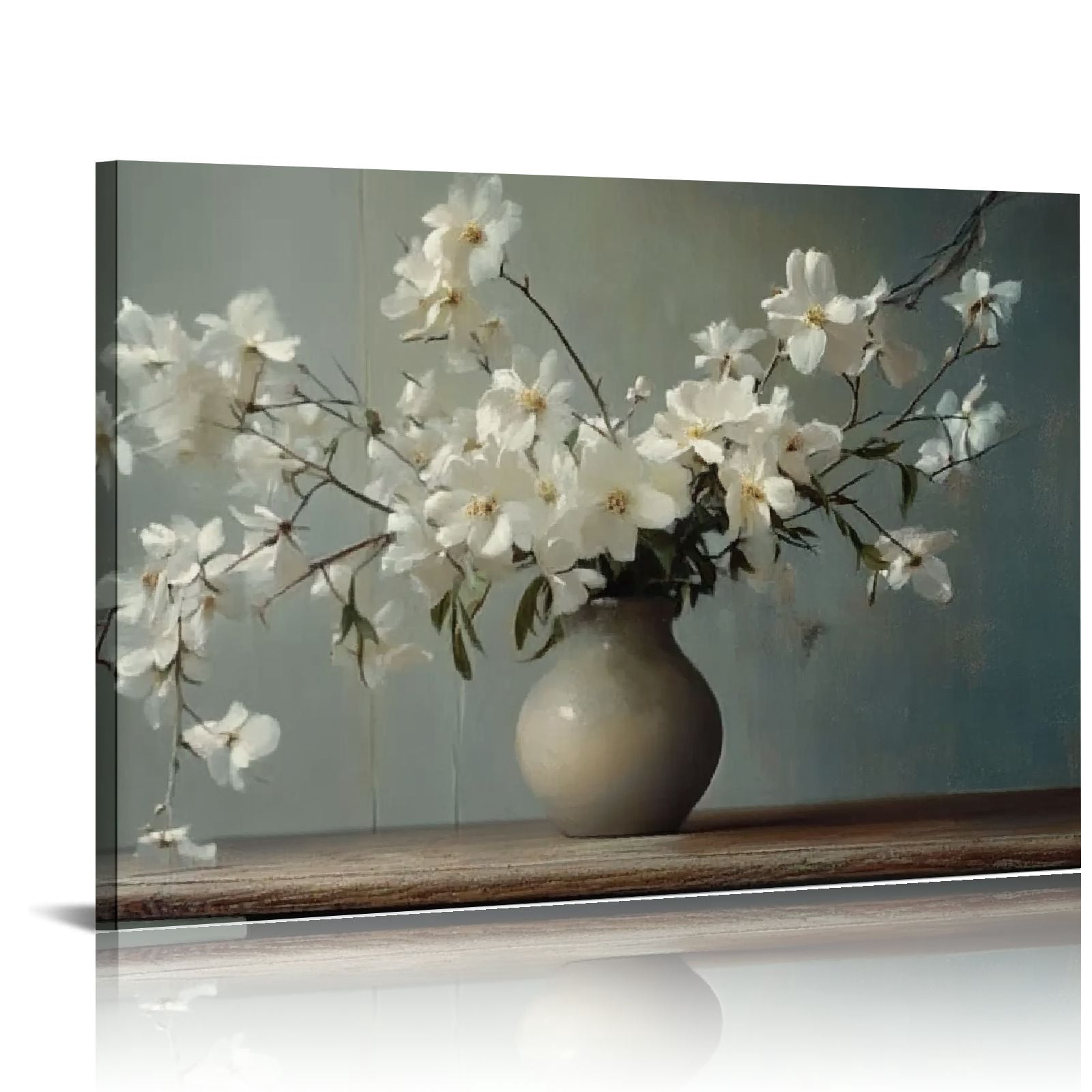 Shadudu Vintage Floral Wall Art White Flower Vase Antique Victorian ...