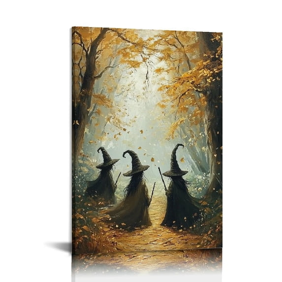 Shadudu Vintage in The Forest Witchy Canvas Painting Print Wall Art Gothic Decor Halloween Witch Witchy Room Aesthetic Decorations Living Room Bedroom Home Office Decorative 24x36in