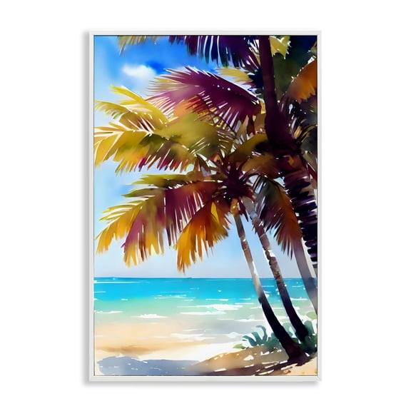 Stupell Industries Shady Beach Palm Leaves White Framed Giclee Art, design by LSR Design Studio, 30 x 20