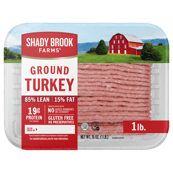 Shady Brook Farms Ground Turkey, 85/15%, Tray, 1 Pound, 19 Grams of Protein per Serving