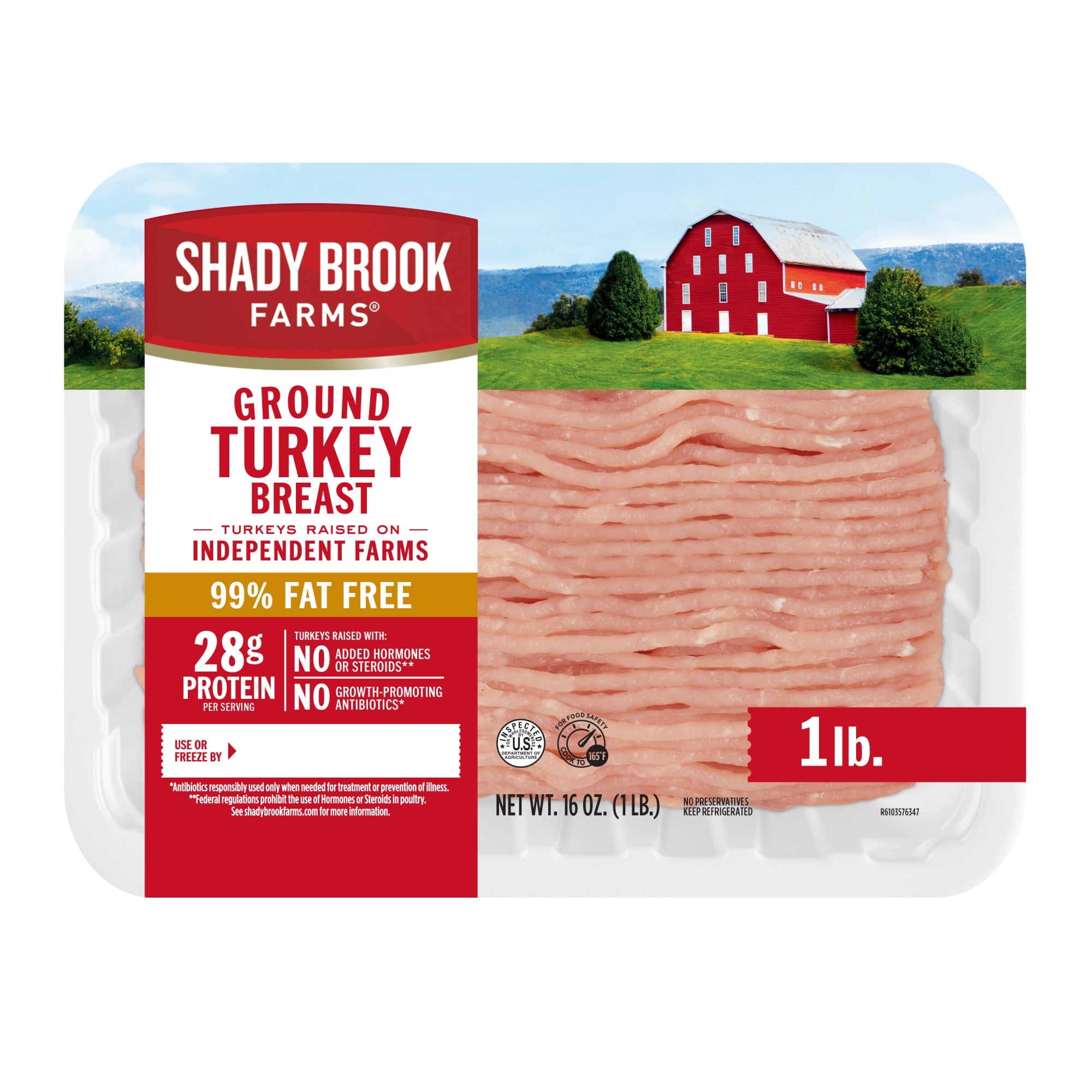 Shady Brook Farms Ground Turkey Breast, 98/2%, Tray, 1 Pound, 24 Grams of Protein per Serving