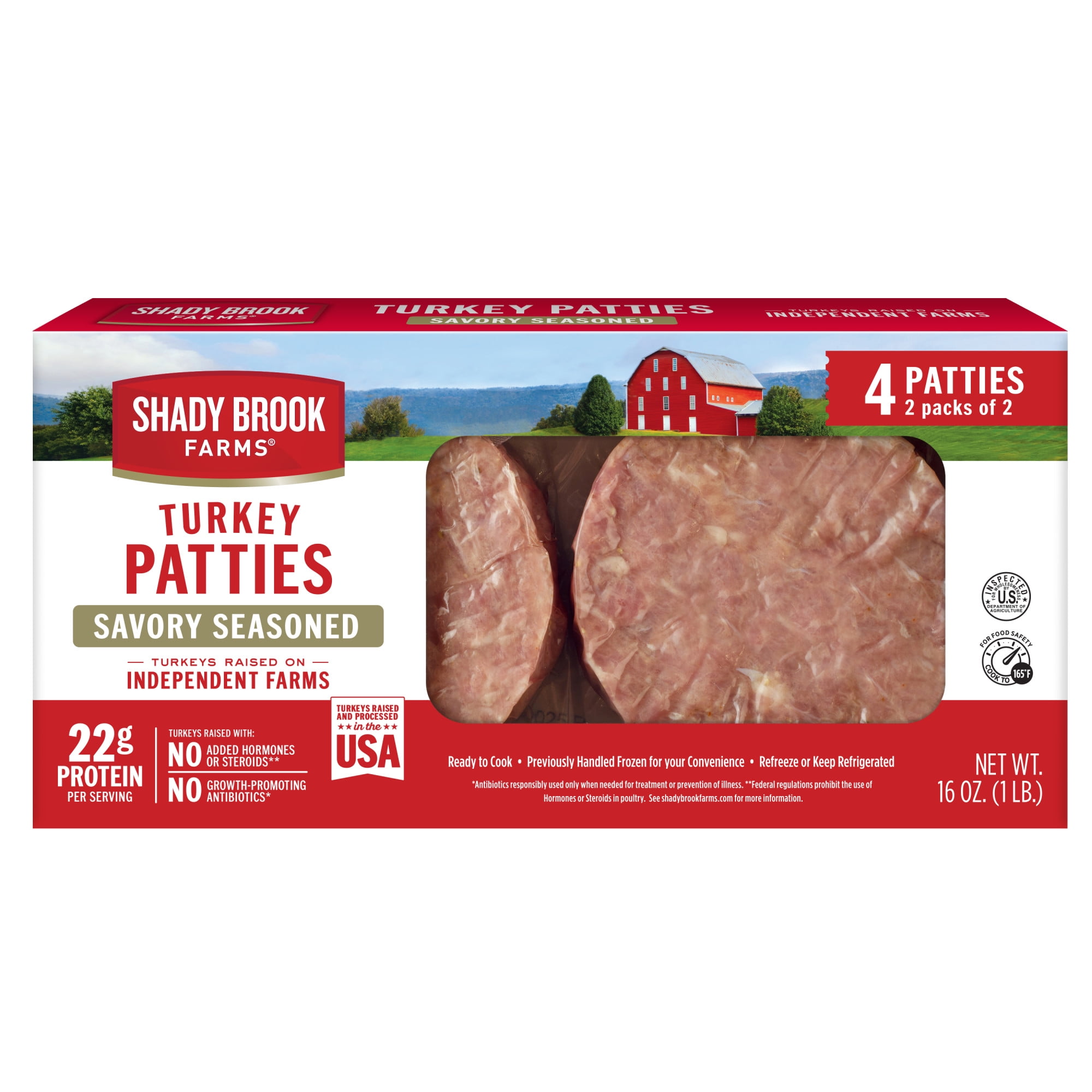 Shady Brook Farms Savory Seasoned Turkey Patties, 4 Per Carton, Fresh, 1 lb.