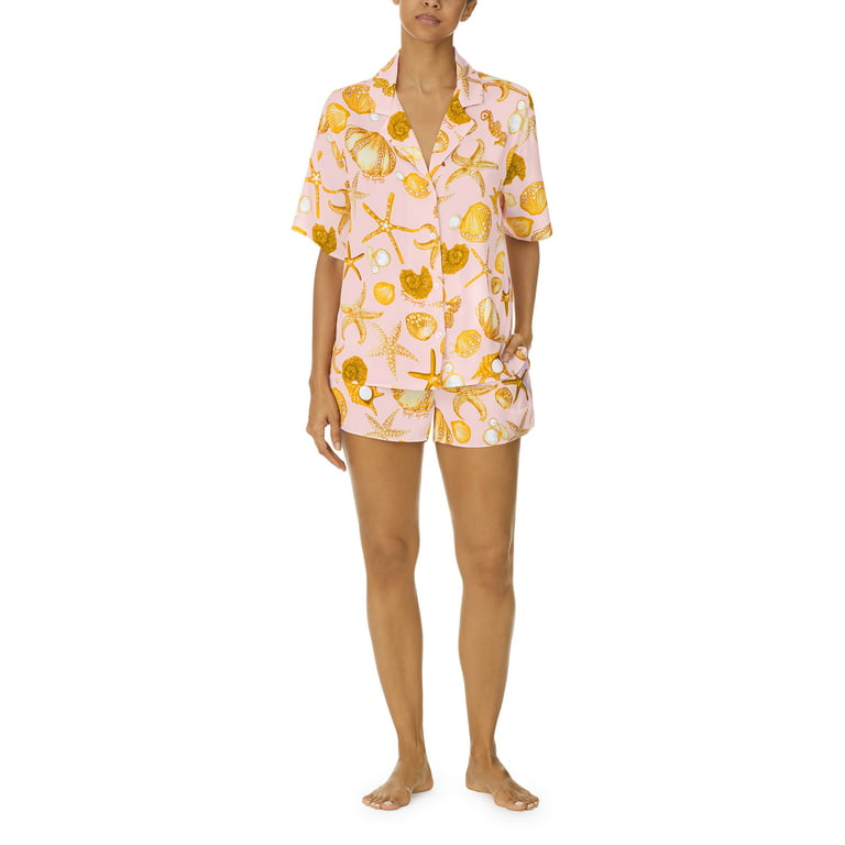Shady Lady Women's Short Sleeve Notch Top and Boxer Pajama Set