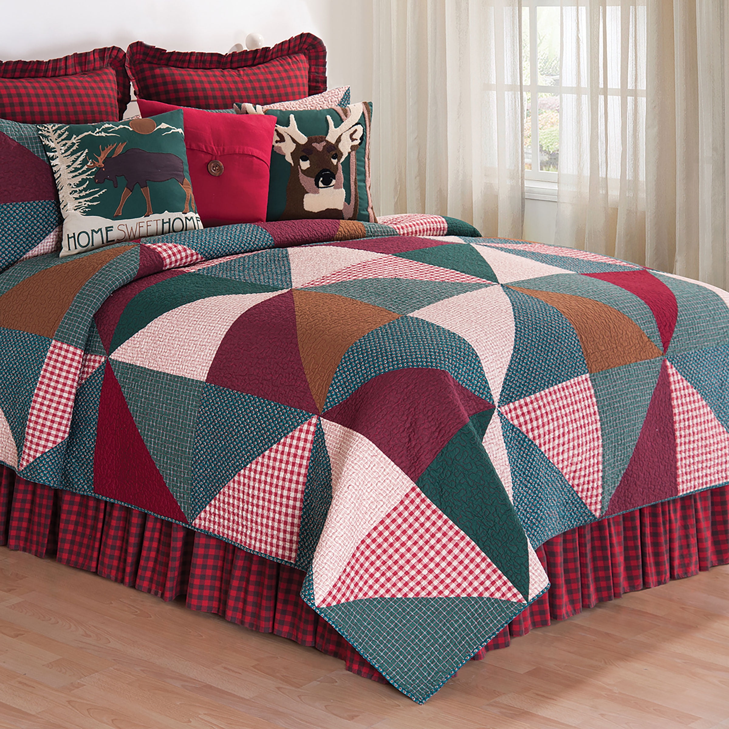 Twin Reversible Cotton Quilt Set in Brown and Green