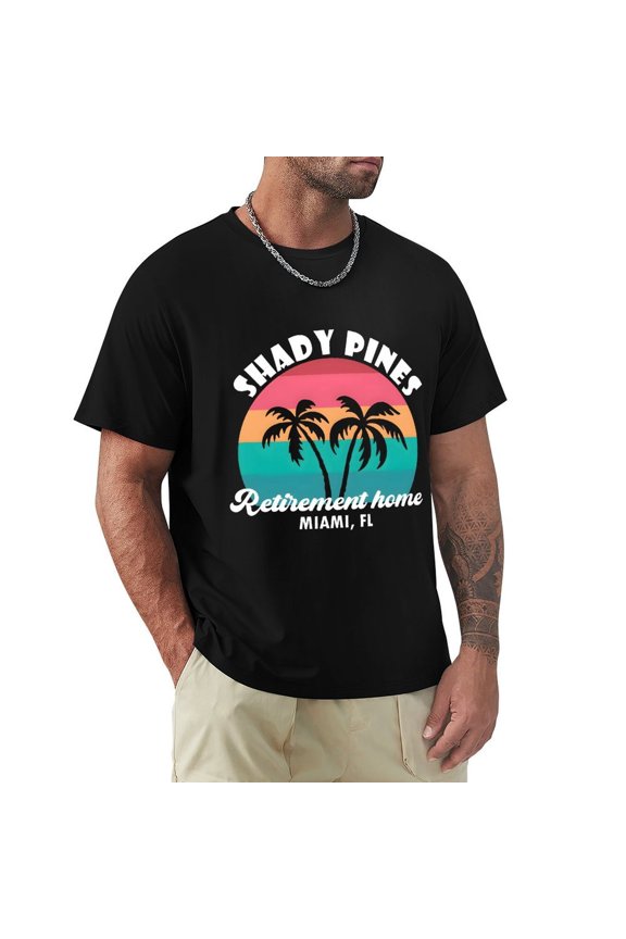 Shady Pines Men's HD Print Classic Short Sleeve T-Shirts Black Large