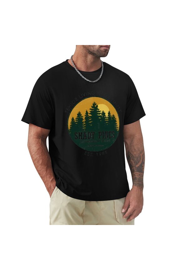 Shady Pines Men's HD Print Classic Short Sleeve T-Shirts Black Medium