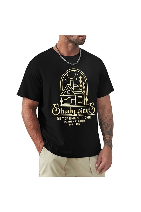Shady Pines Men's HD Print Classic Short Sleeve T-Shirts Black Small