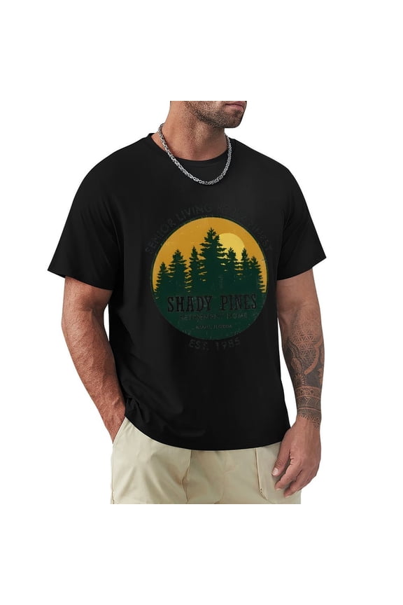Shady Pines Men's HD Print Classic Short Sleeve T-Shirts Black Small