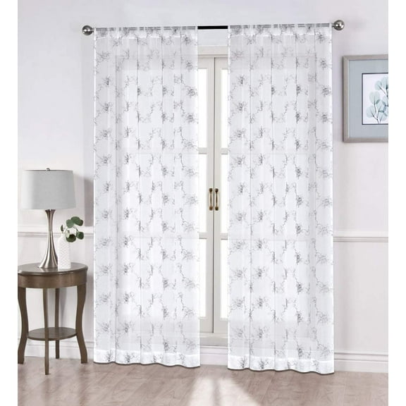 Shady Rest Claire (2-Way) 52" x 17" Classic Embroidery Standard Rod Pocket Semisheer Valance White/Silver Multiple Sizes