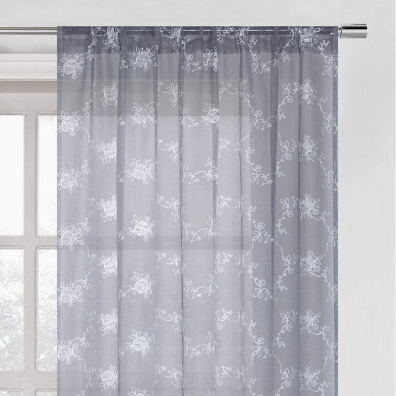 Shady Rest Claire (2-Way) 52" x 17" classic embroidery standard rod pocket semi sheer valance grey/silver Multiple Sizes