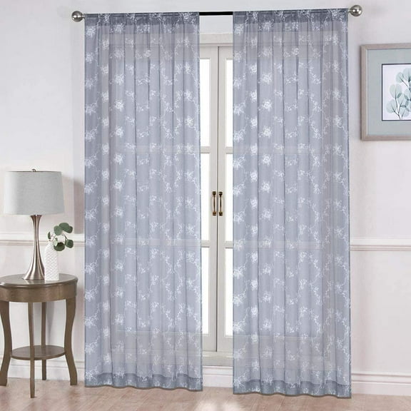 Shady Rest Claire (2-Way) 52" x 84" Classic Embroidery Decorative Inter Standard Rod Pocket Semisheer Panel Grey/Silver Multiple Sizes