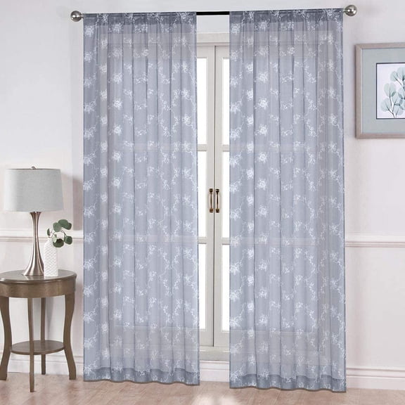 Shady Rest Claire 52" x 63" Classic Embroidery Decorative Rod Pocket with Inter Standard Semisheer Panel Grey/Silver Multiple Sizes