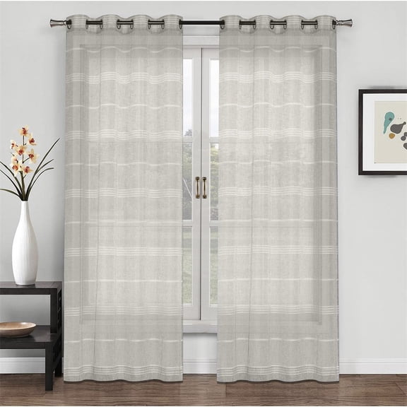 Shady Rest Summer Night Chenille Stripe Sheer Curtain 52x84" Natural Multiple Sizes