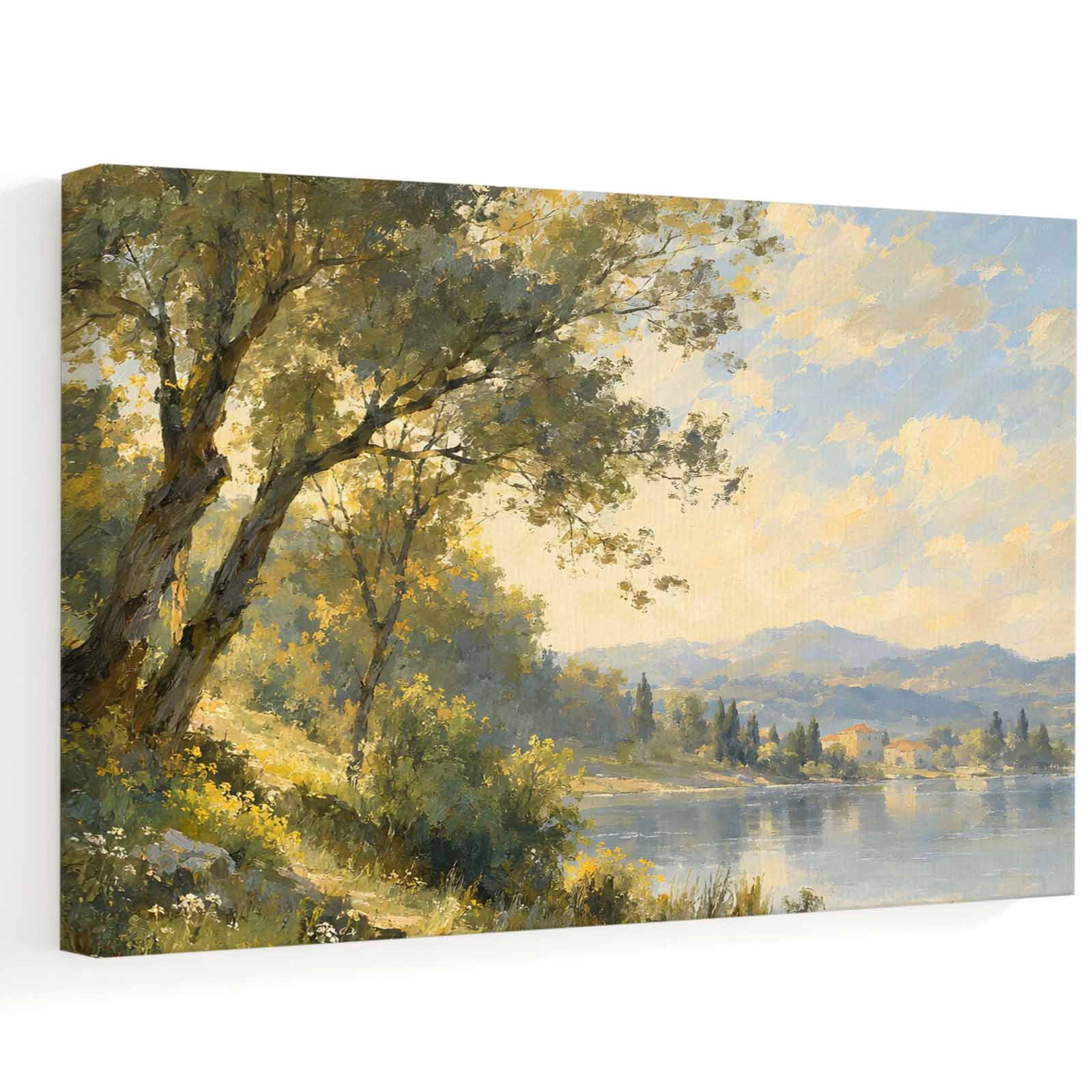Shady Tree Canvas Wall Art, Rustic Country Winding Lake Moss Green Dirt ...