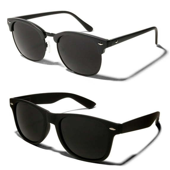 ShadyVEU 2-Pack Super Dark Classic Vintage Retro Super Dark Mens Womens Sunglasses