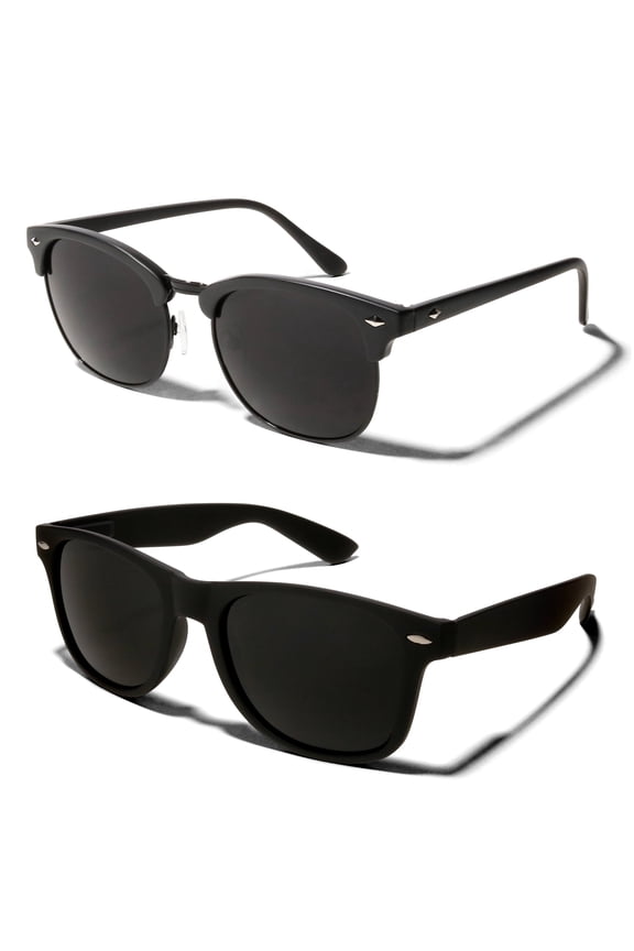 2-Pack Super Dark Classic Vintage Retro Super Dark Mens Womens Sunglasses
