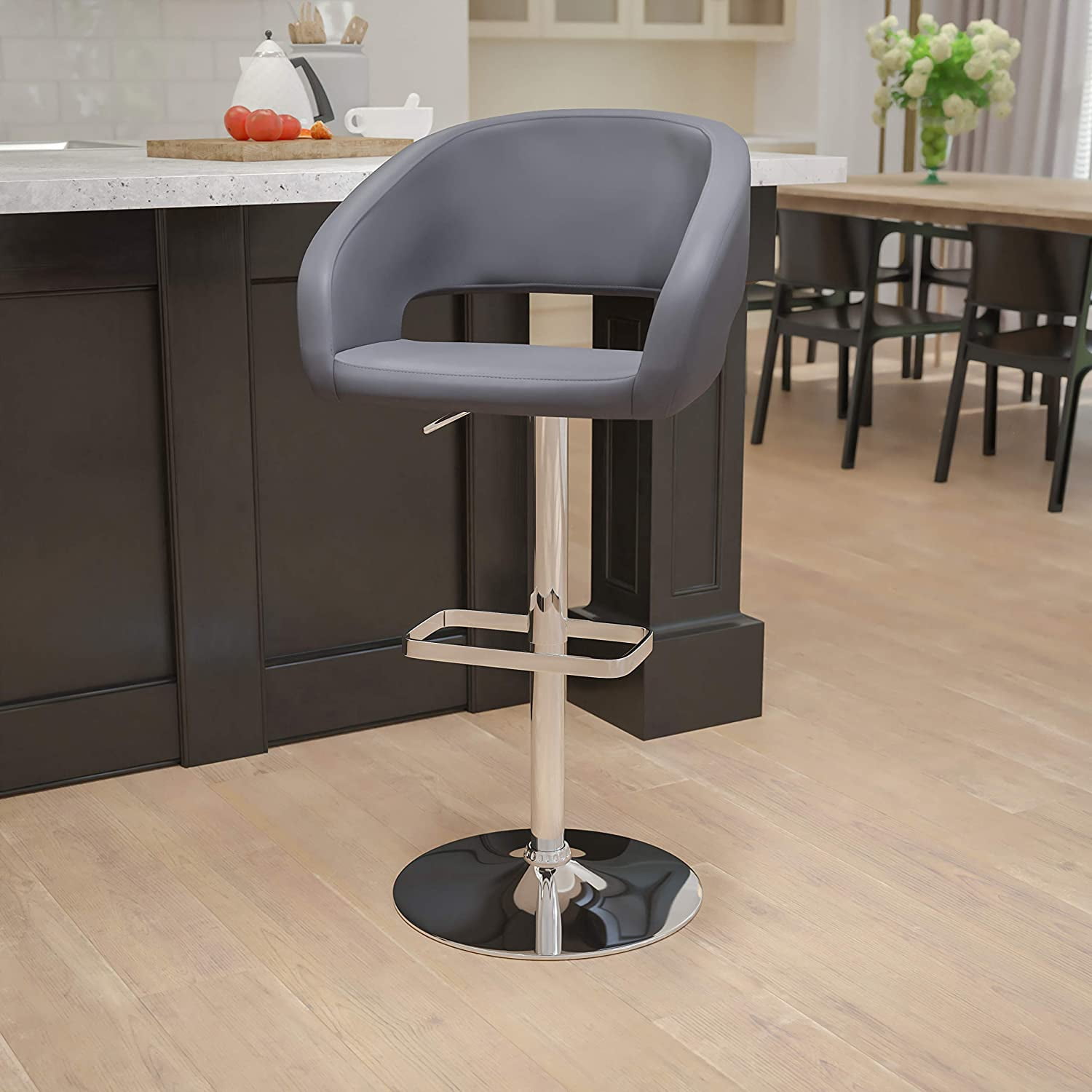 Shae Adjustable Height Barstool Black Vinyl Upholstery Rounded