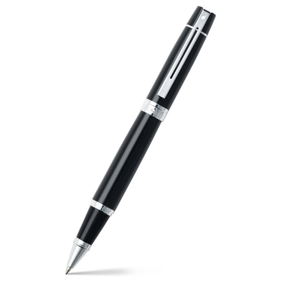 Shaffer 300 Glossy Black Rollerball Pen with Plated Trim Modern Gift Pen for Men and Women Luxury Writing Instrument with White Dot Symbol and K Refill in Box