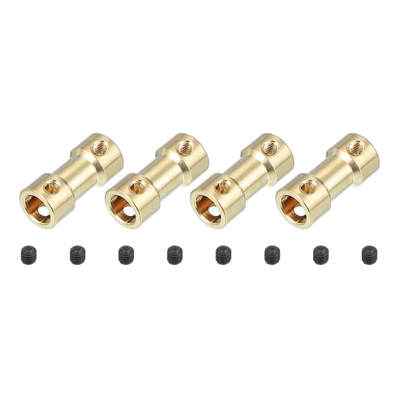 Shaft Coupling Joint 2mm to 6mm, 4 Pcs Brass Motor Shaft Coupler Extension Connector Rigid Sleeve Adapter Transmission Joint with M3 Screws for RC Car Airplane Tires Motor Robot